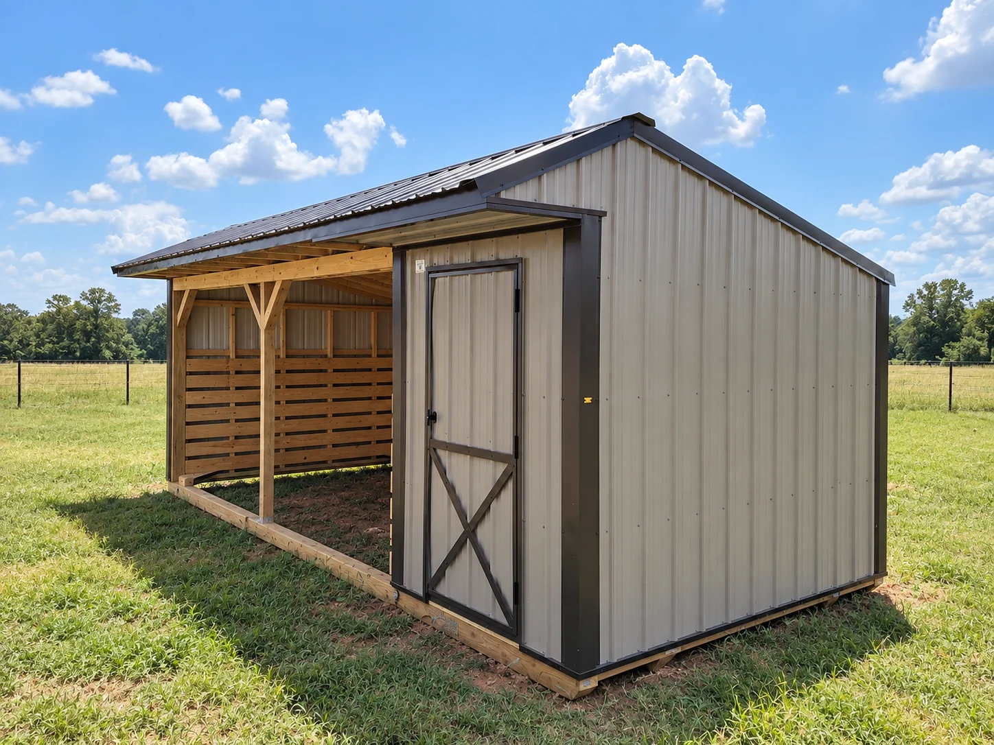 Metal horse barn with tack room in Oklahoma