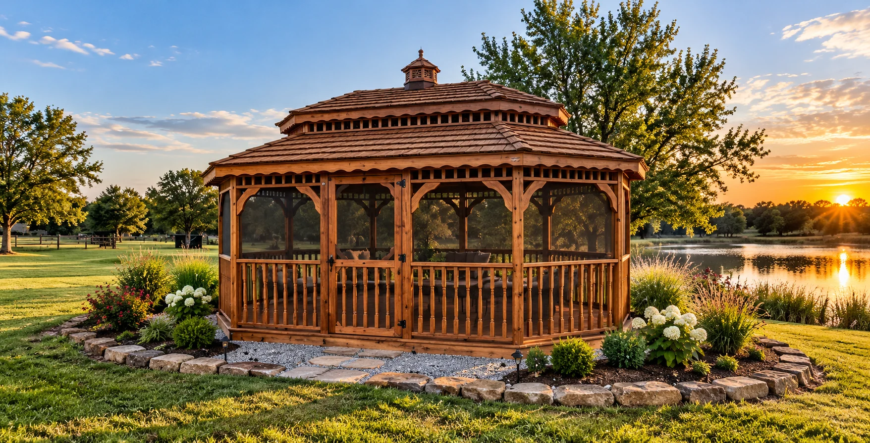 Screened oval gazebo